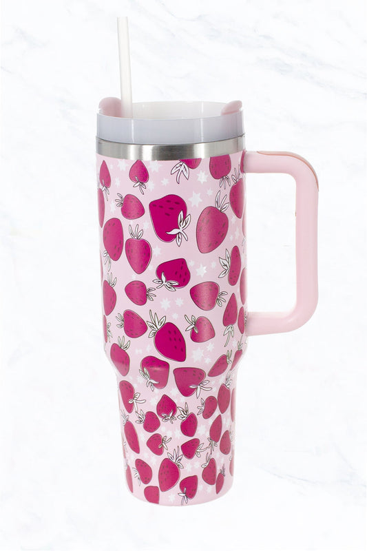 40 0Z Pink Strawberry Stainless Steel Tumbler