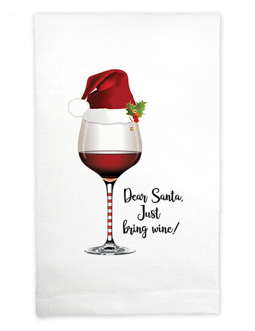 Christmas wine glass And Kitchen Towel Gift Set Holiday Dear Santa