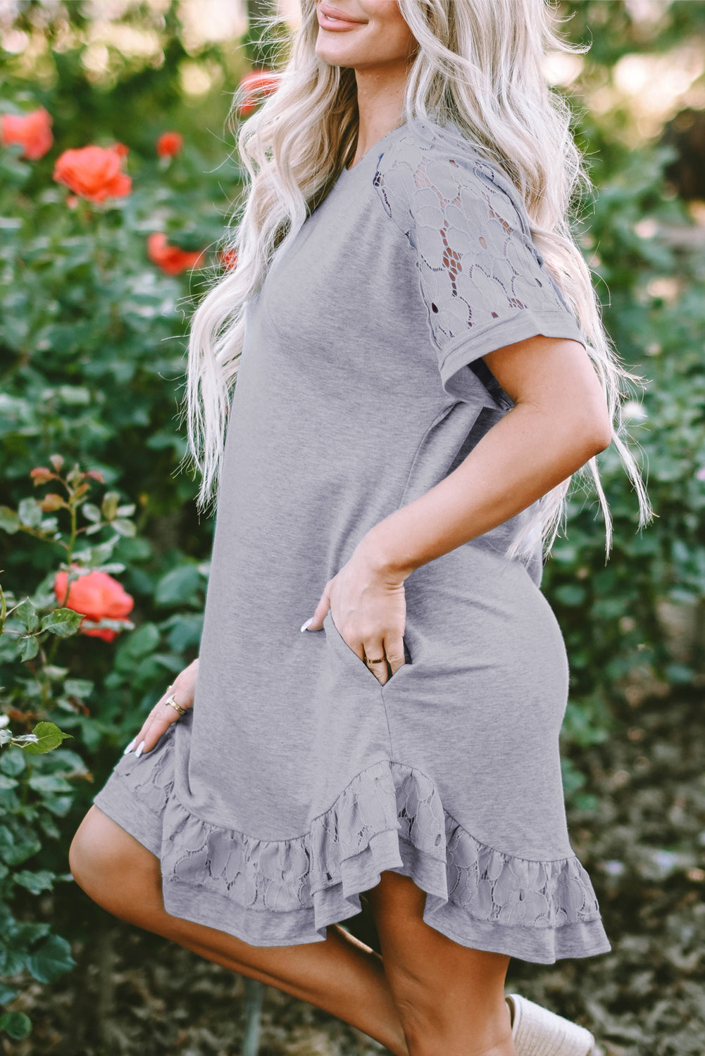 Belen Lace Ruffled T-shirt Dress-2