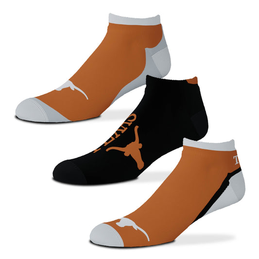 For Bare Feet Texas Longhorns Flash Ankle Socks 3-Pack Set