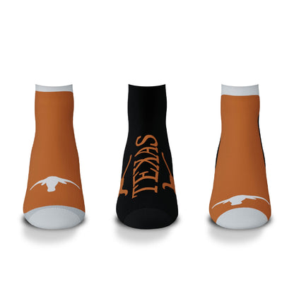 For Bare Feet Texas Longhorns Flash Ankle Socks 3-Pack Set