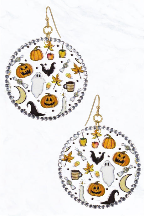Clear Circle Halloween Item Cluster Drop Earrings