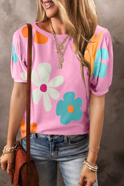 Macy Flower Print Bubble Sleeve Tee-0