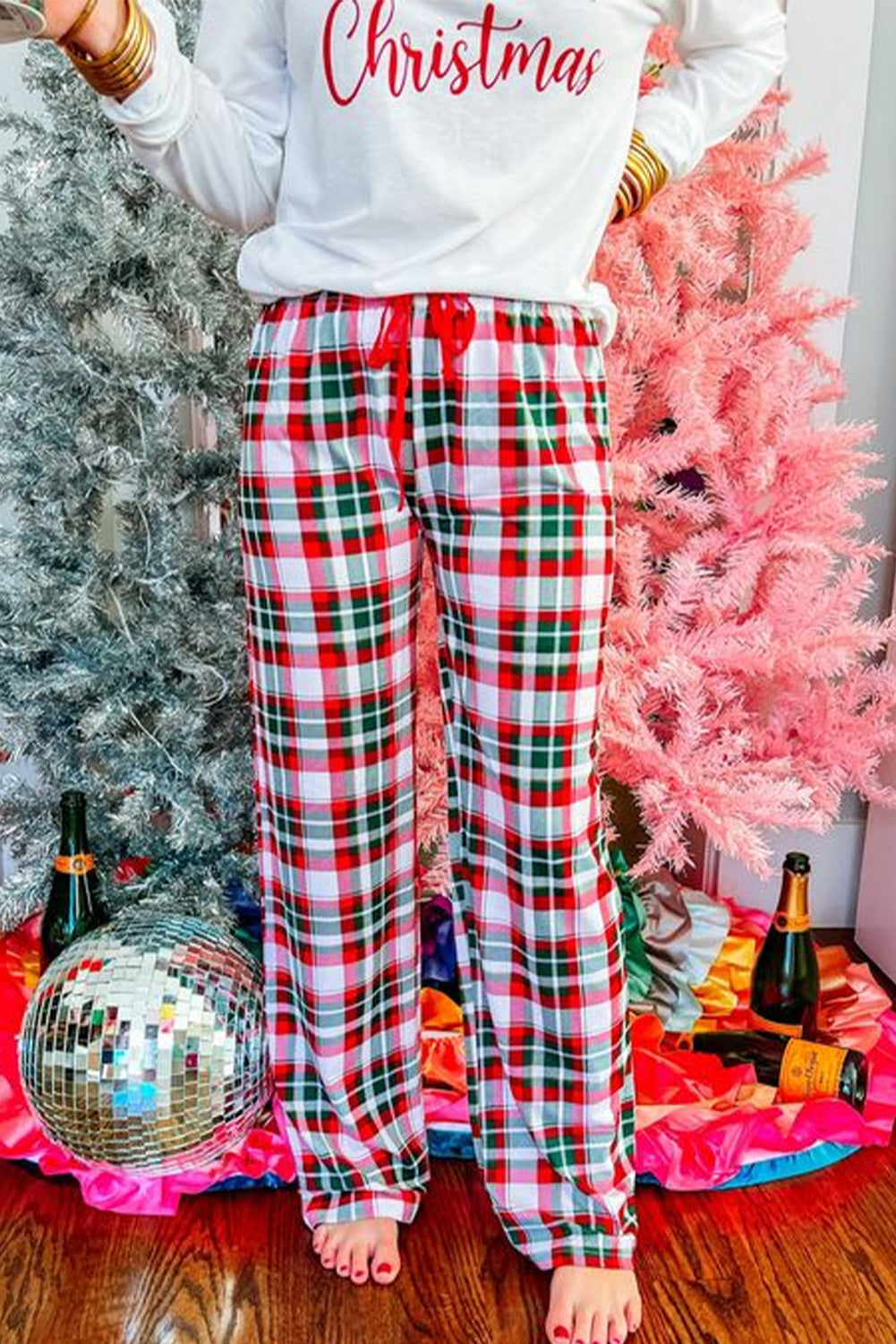 Bella Merry Christmas Plaid Print Two Piece Lounge Set-2