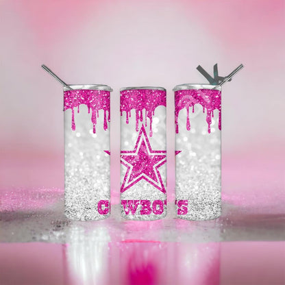 Dallas Cowboys Pink Glitter Drip 20 oz tumbler