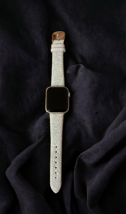 White Glitter Leather Apple Watch Band
