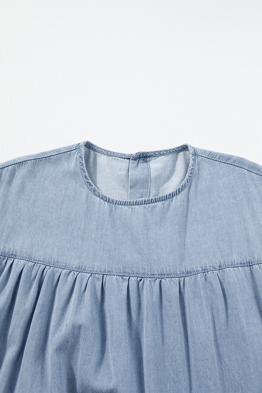 Zoey Ruffle Short Sleeve Tiered A-line Denim Dress-4