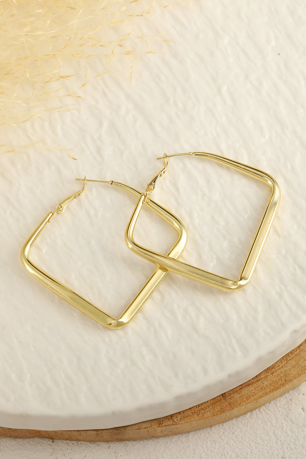 Gold Minimalist Square Hoop Earrings-5