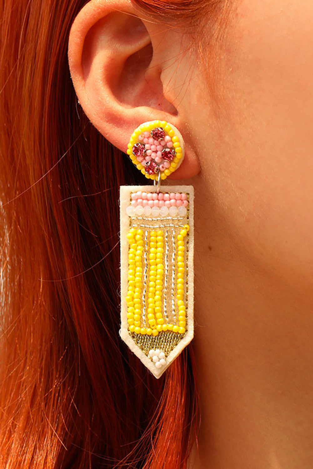 Yellow Teacher Pencil Earrings-0