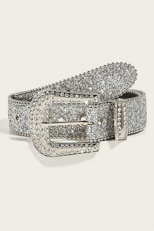 White Rhinestone Buckle Belt-0