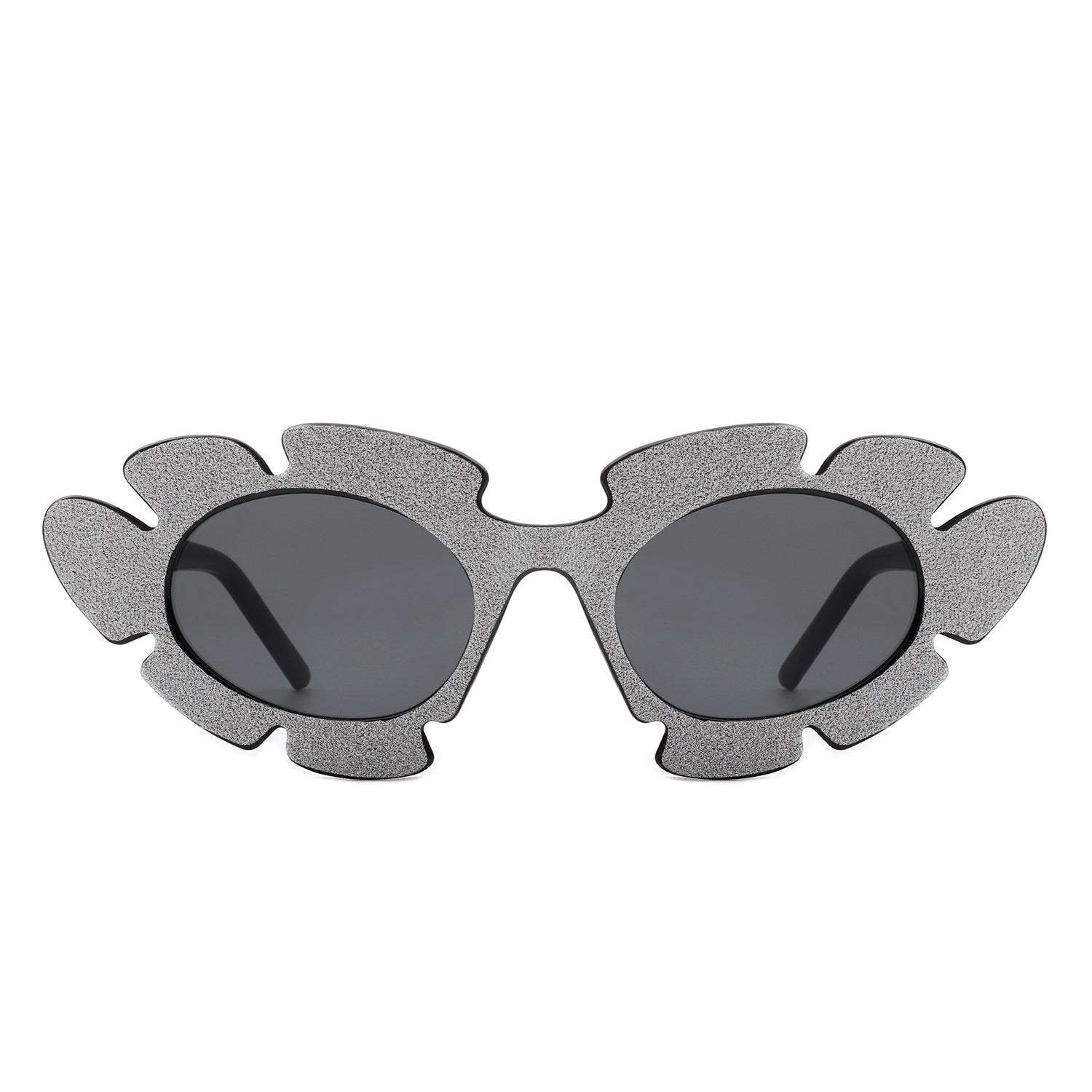 Quiveria - Irregular Glitter Round Cut-Out Cat Eye Flower Design Fashion Sunglasses-1