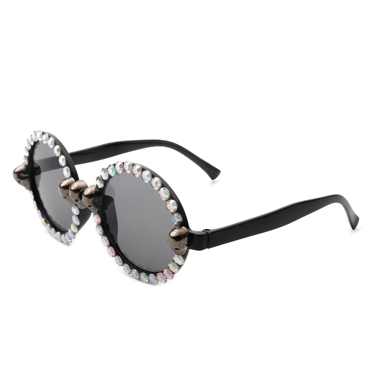 Aerion - Retro Round Gothic Rhinestone Skull Party Sunglasses-5