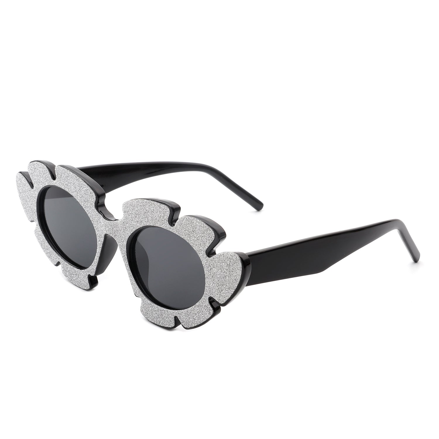 Quiveria - Irregular Glitter Round Cut-Out Cat Eye Flower Design Fashion Sunglasses-0