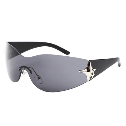 Spark - Sleek Rimless Double Star Fashion Shield Sunglasses-2