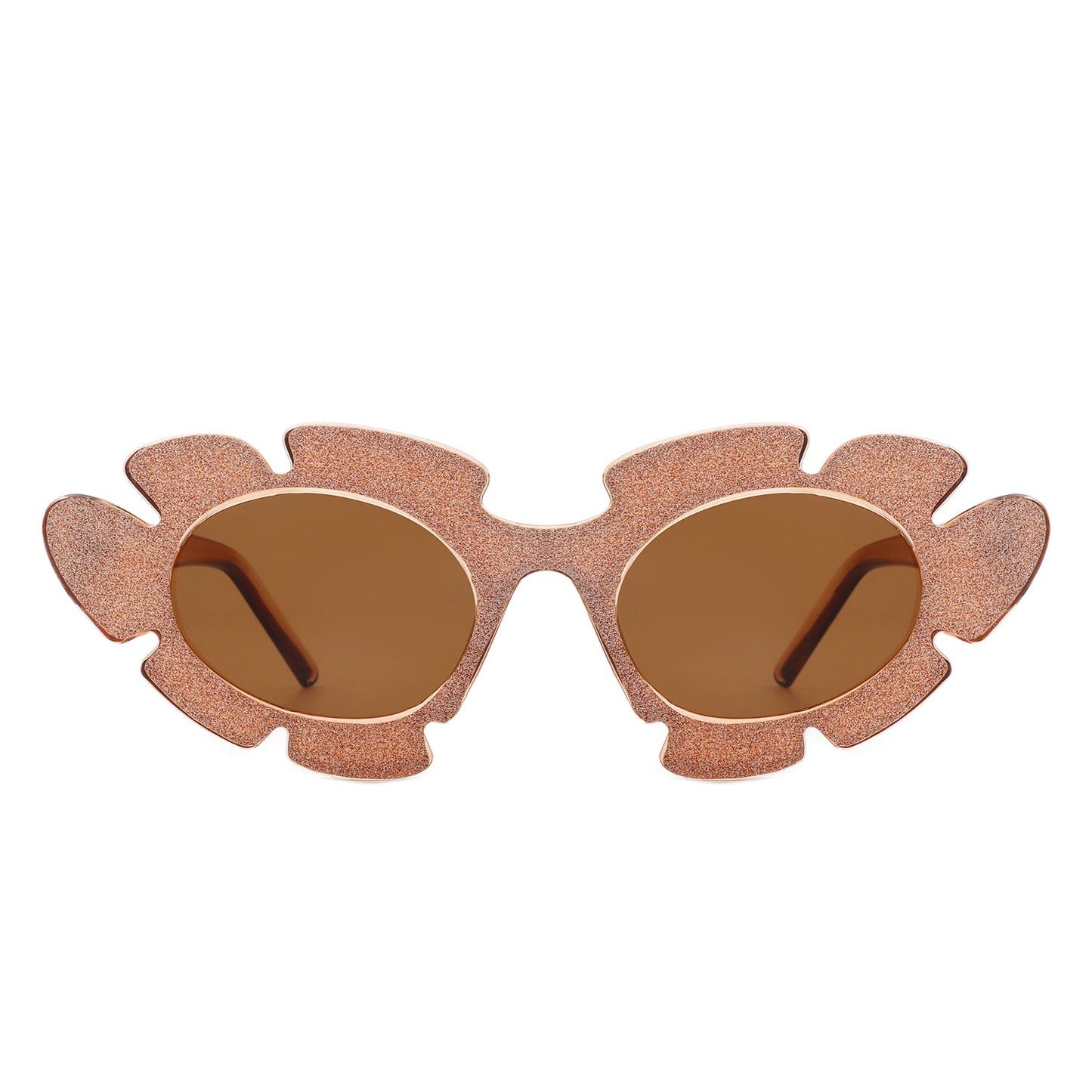 Quiveria - Irregular Glitter Round Cut-Out Cat Eye Flower Design Fashion Sunglasses-2