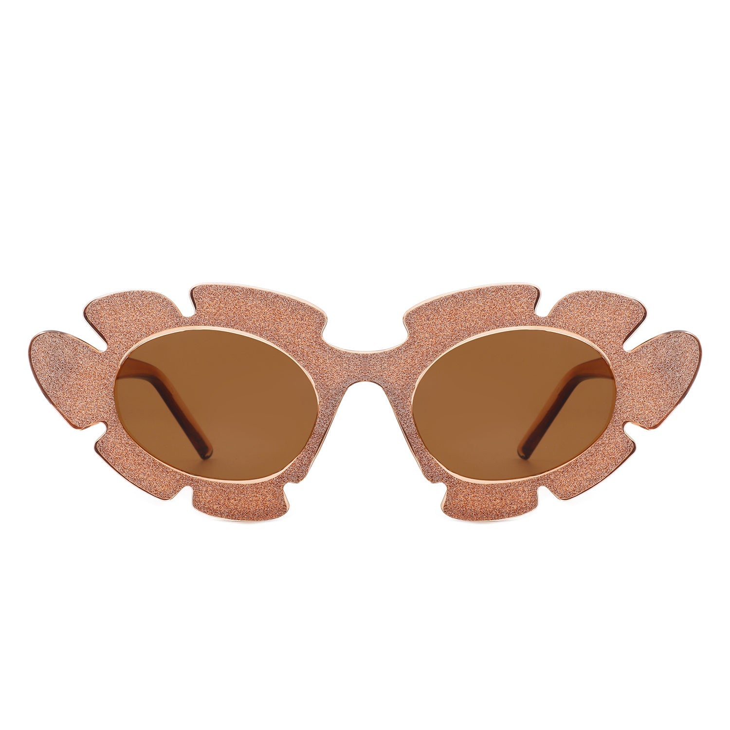 Quiveria - Irregular Glitter Round Cut-Out Cat Eye Flower Design Fashion Sunglasses-2