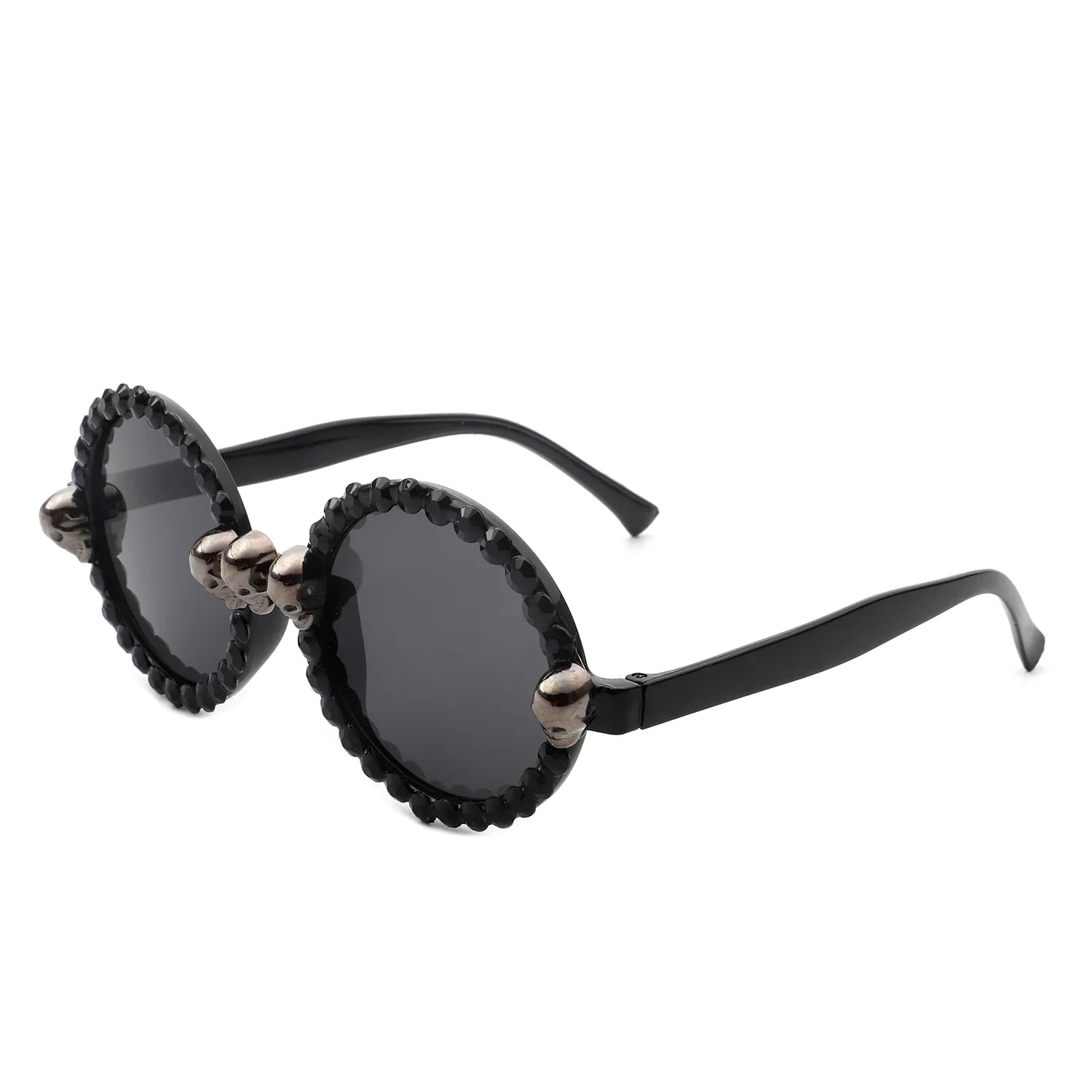 Aerion - Retro Round Gothic Rhinestone Skull Party Sunglasses-6