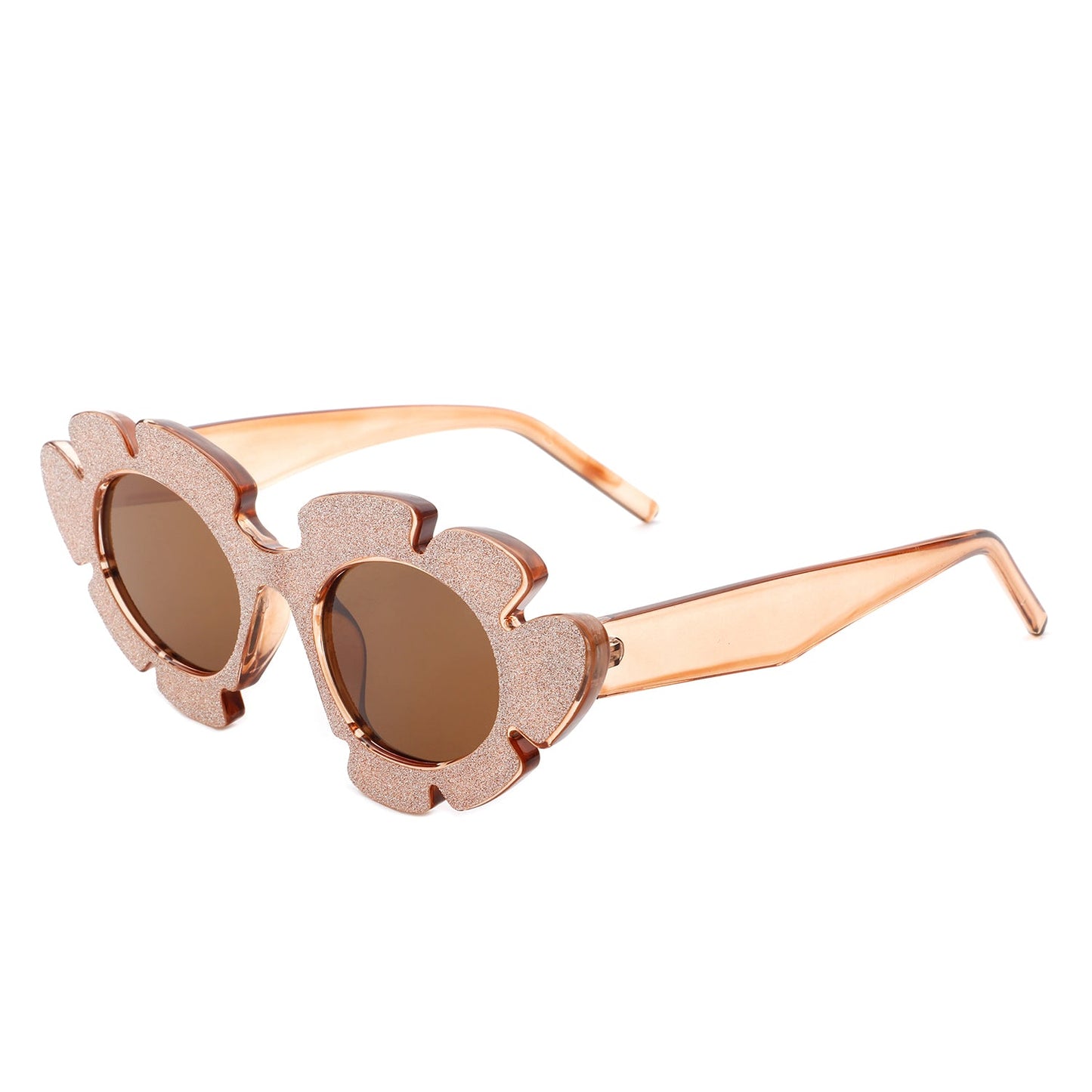 Quiveria - Irregular Glitter Round Cut-Out Cat Eye Flower Design Fashion Sunglasses-3