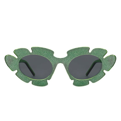 Quiveria - Irregular Glitter Round Cut-Out Cat Eye Flower Design Fashion Sunglasses-4