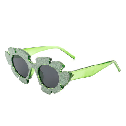 Quiveria - Irregular Glitter Round Cut-Out Cat Eye Flower Design Fashion Sunglasses-5