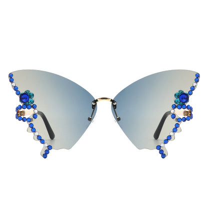 Lyrin - Rimless Oversize Rhinestone Butterfly Women Fashion Sunglasses-6