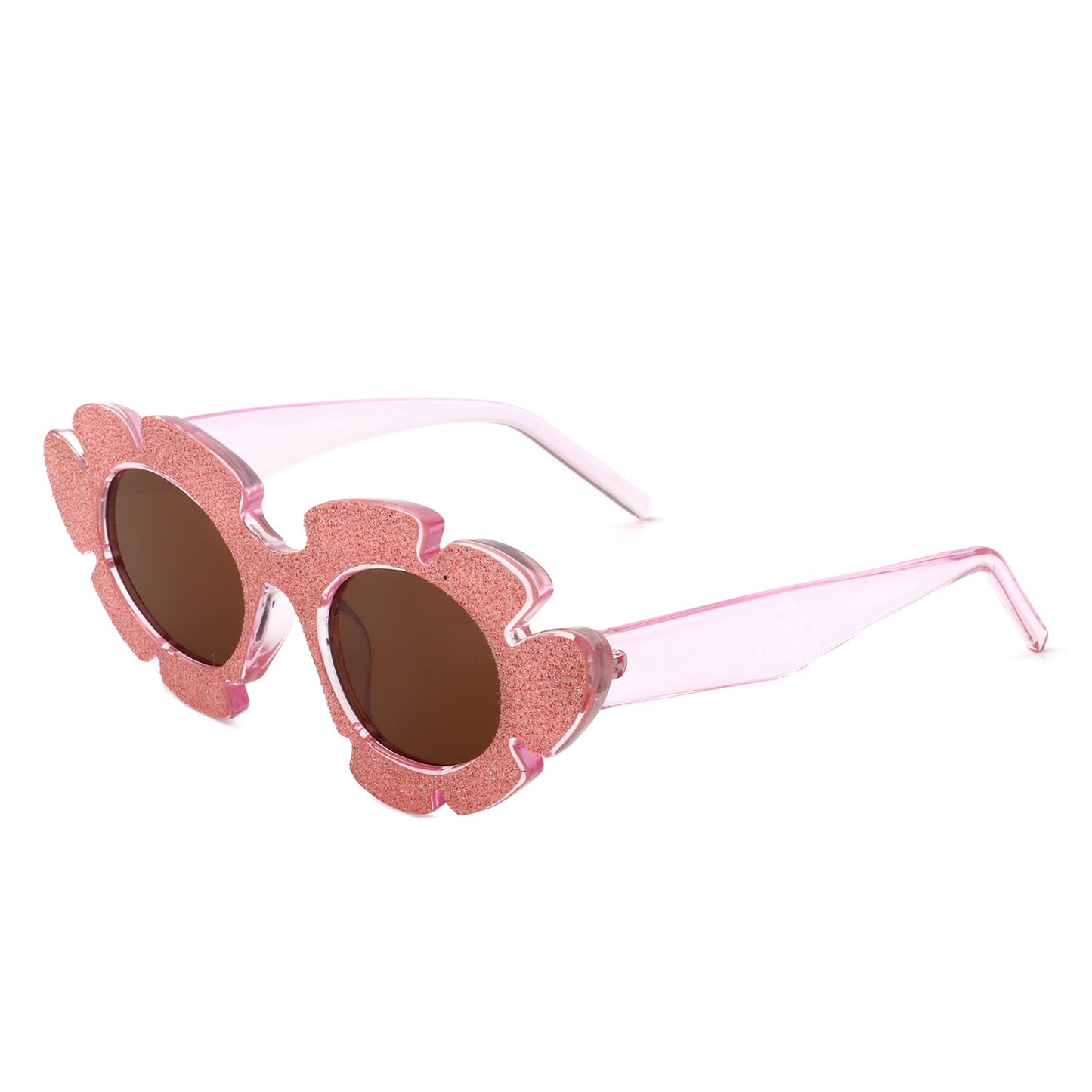 Quiveria - Irregular Glitter Round Cut-Out Cat Eye Flower Design Fashion Sunglasses-7