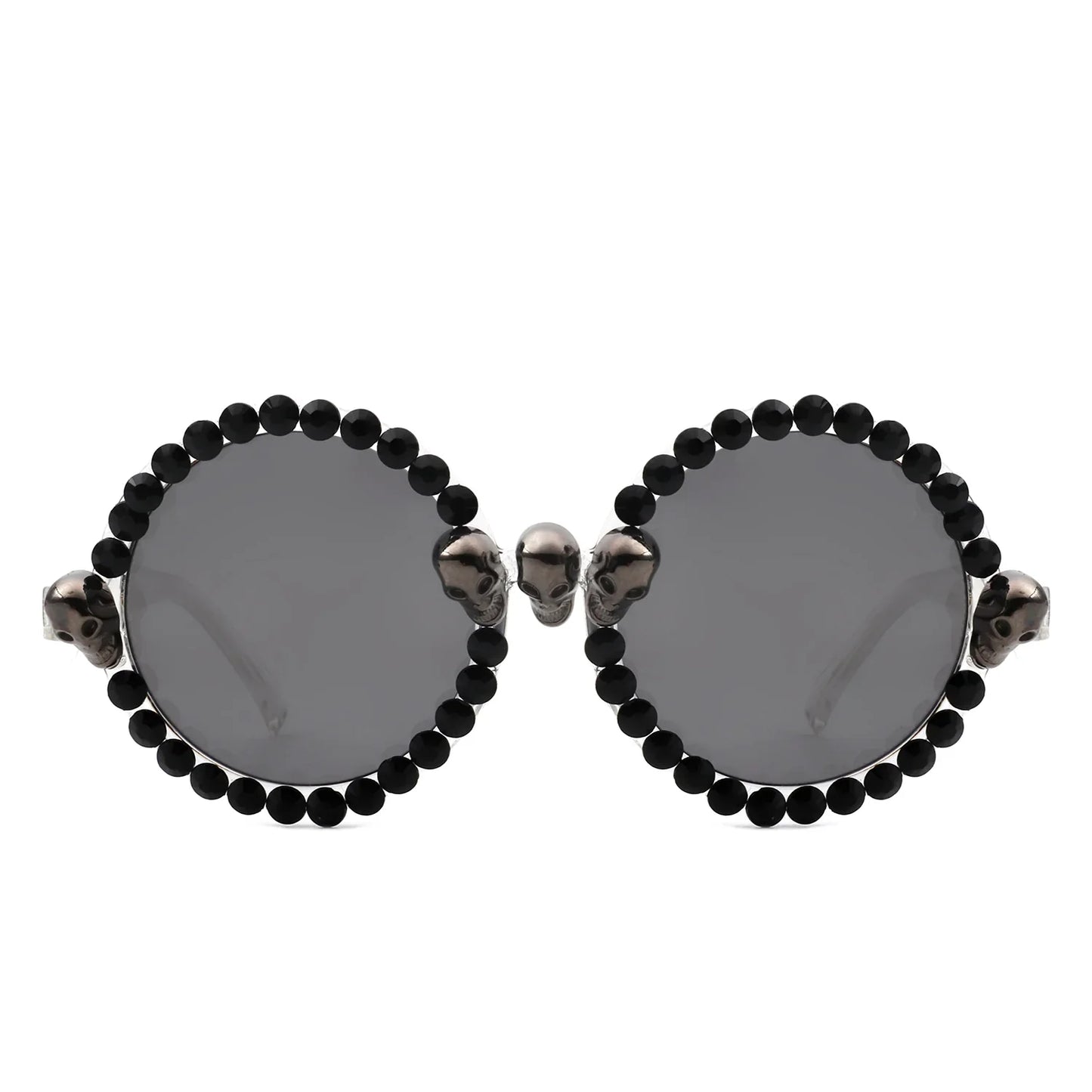 Aerion - Retro Round Gothic Rhinestone Skull Party Sunglasses-2