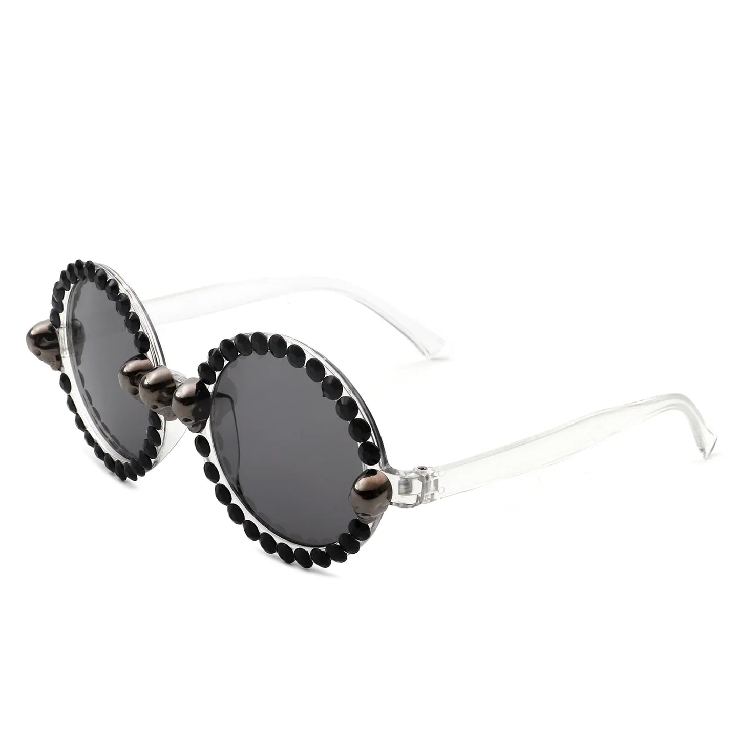 Aerion - Retro Round Gothic Rhinestone Skull Party Sunglasses-1