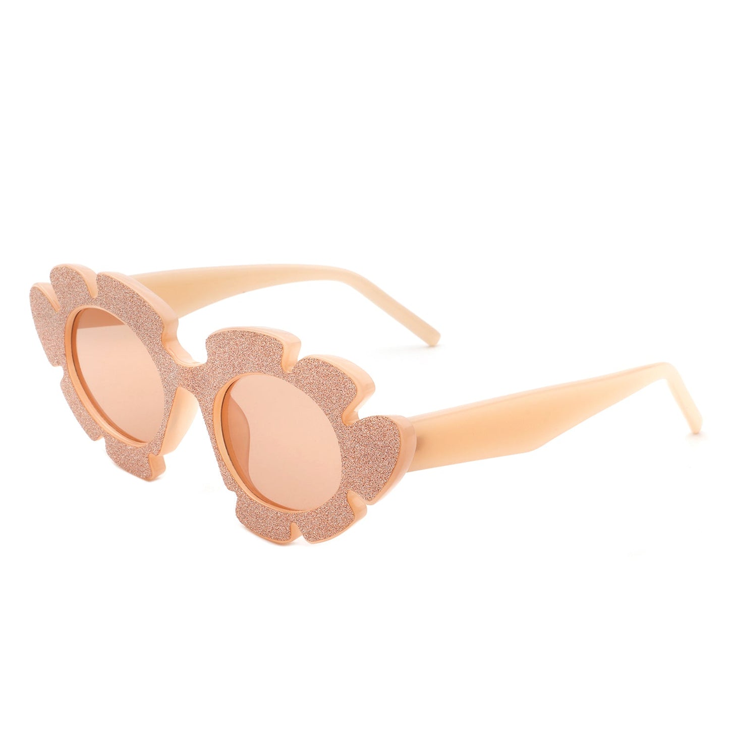 Quiveria - Irregular Glitter Round Cut-Out Cat Eye Flower Design Fashion Sunglasses-9