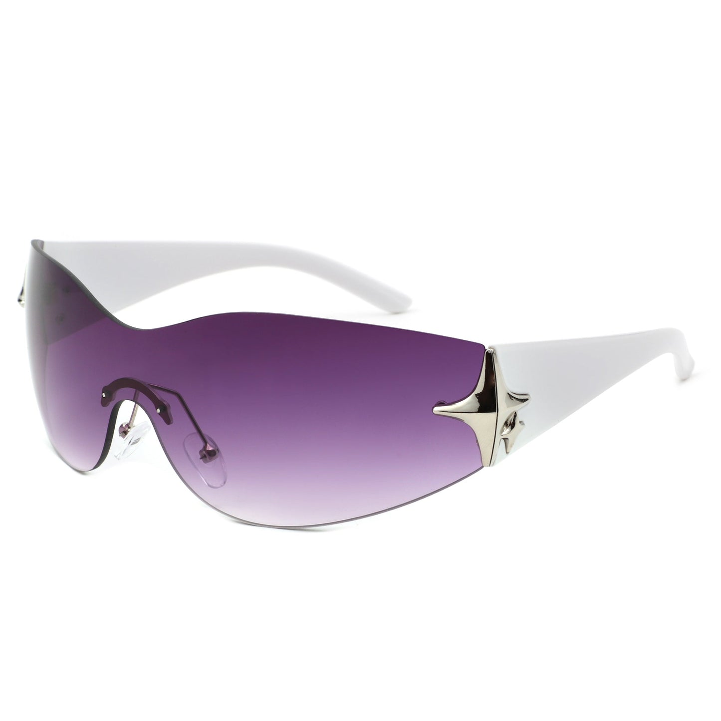 Spark - Sleek Rimless Double Star Fashion Shield Sunglasses-9