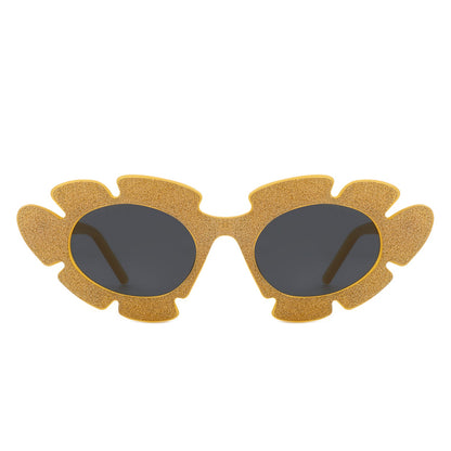 Quiveria - Irregular Glitter Round Cut-Out Cat Eye Flower Design Fashion Sunglasses-10
