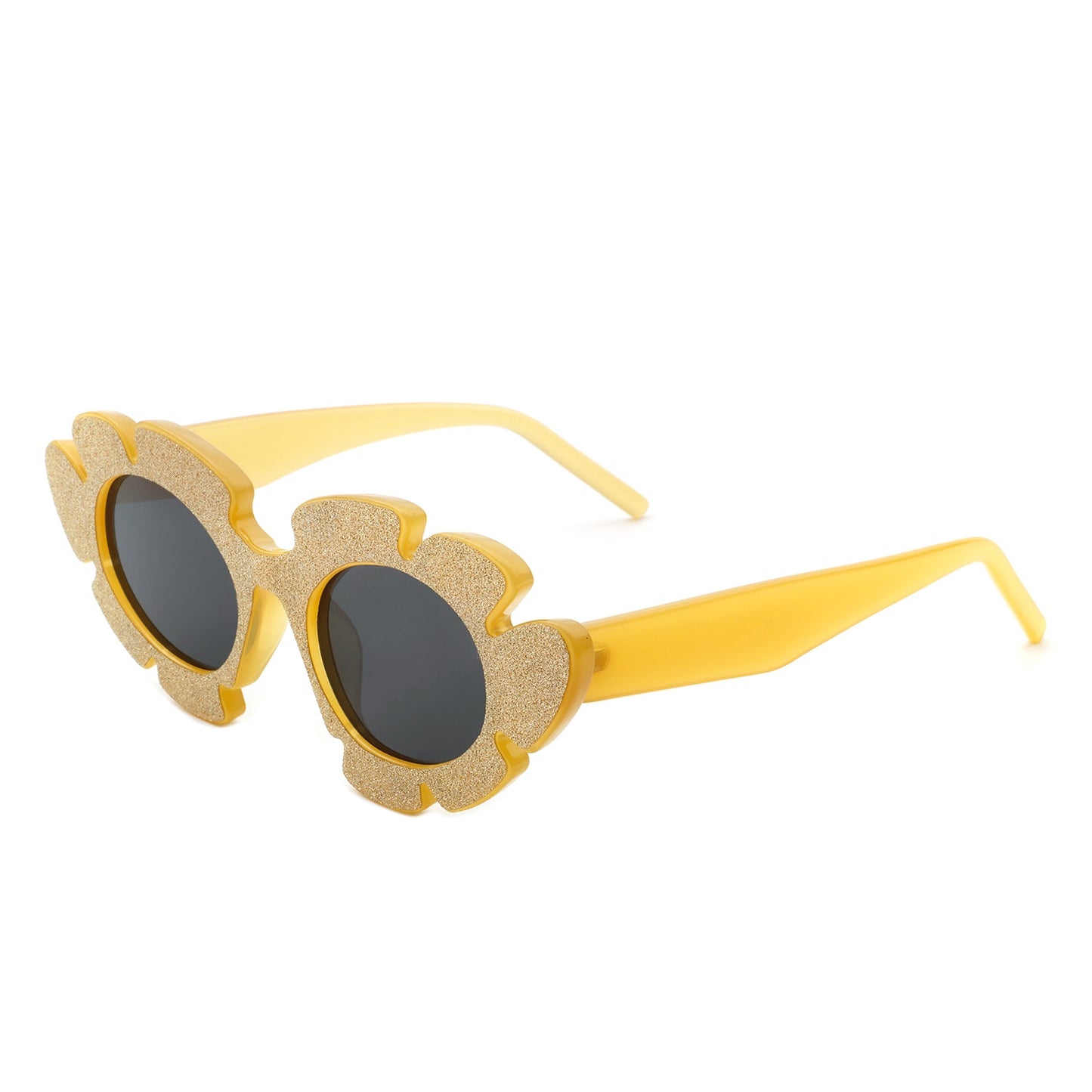 Quiveria - Irregular Glitter Round Cut-Out Cat Eye Flower Design Fashion Sunglasses-11