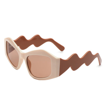 Shimmerz - Square Oversize Irregular Wavy Temple Design Fashion Sunglasses-10