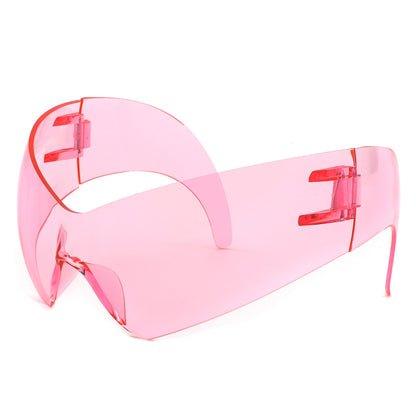 Clutch - Modern Rimless Oversized Color Pop Curved Sunglasses-15