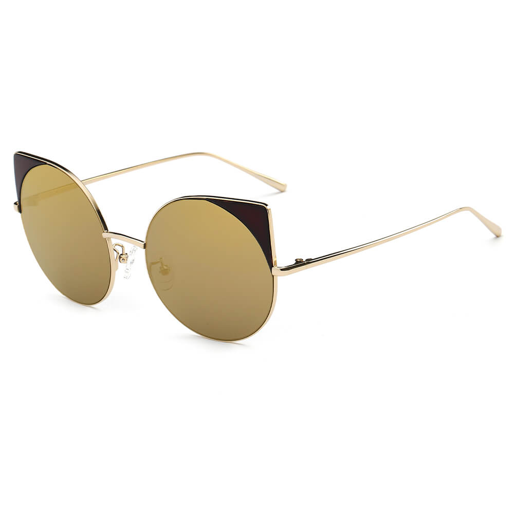 Dublin- Women Mirrored Lens Round Cat Eye Sunglasses-2