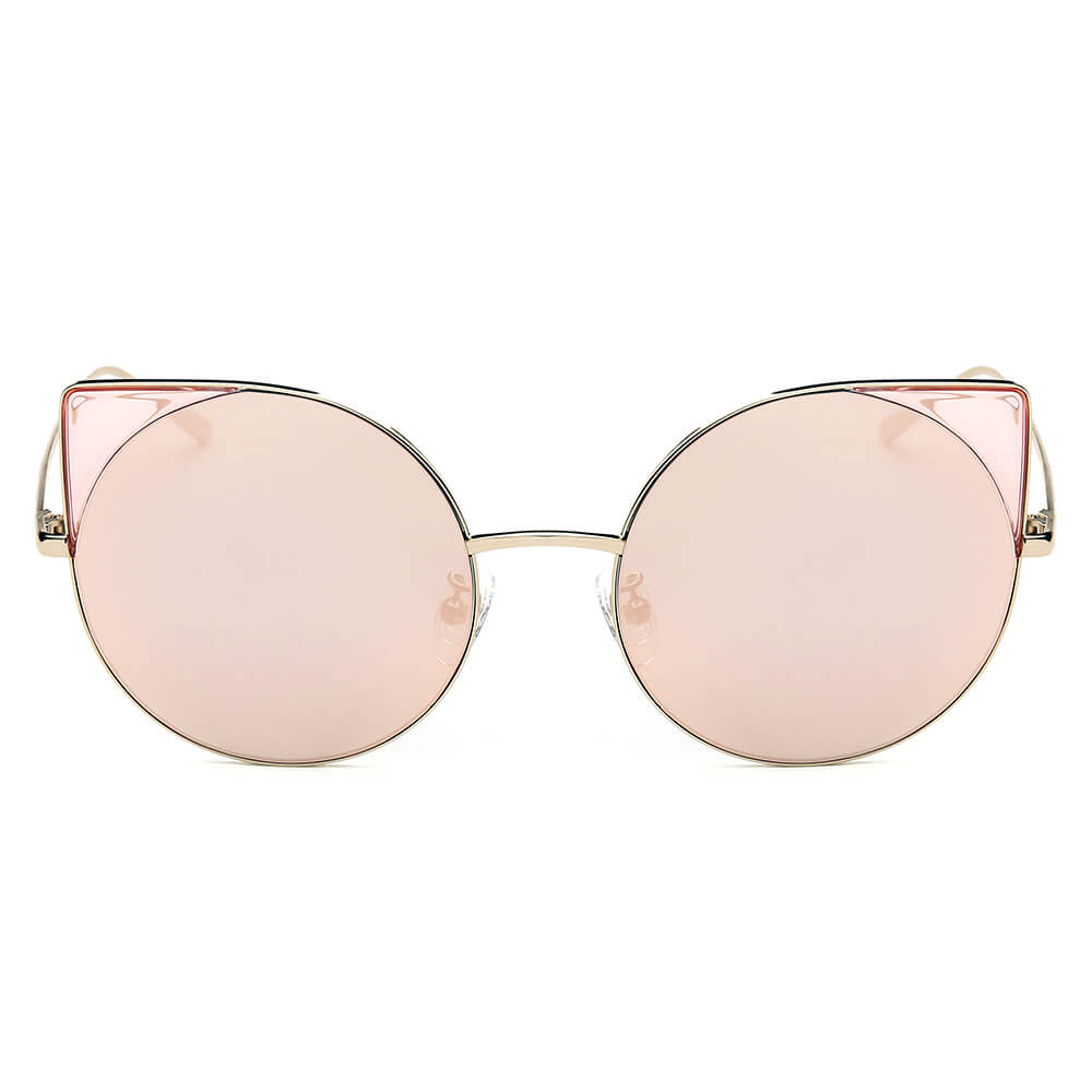 Dublin- Women Mirrored Lens Round Cat Eye Sunglasses-5