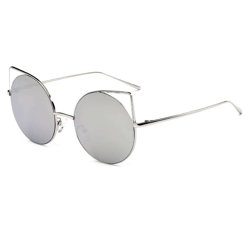 Dublin- Women Mirrored Lens Round Cat Eye Sunglasses-8