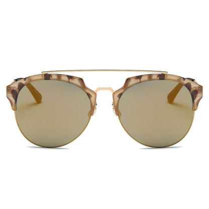 COROLLA | Half Frame Mirrored Lens Horned Rim Sunglasses Circle-1