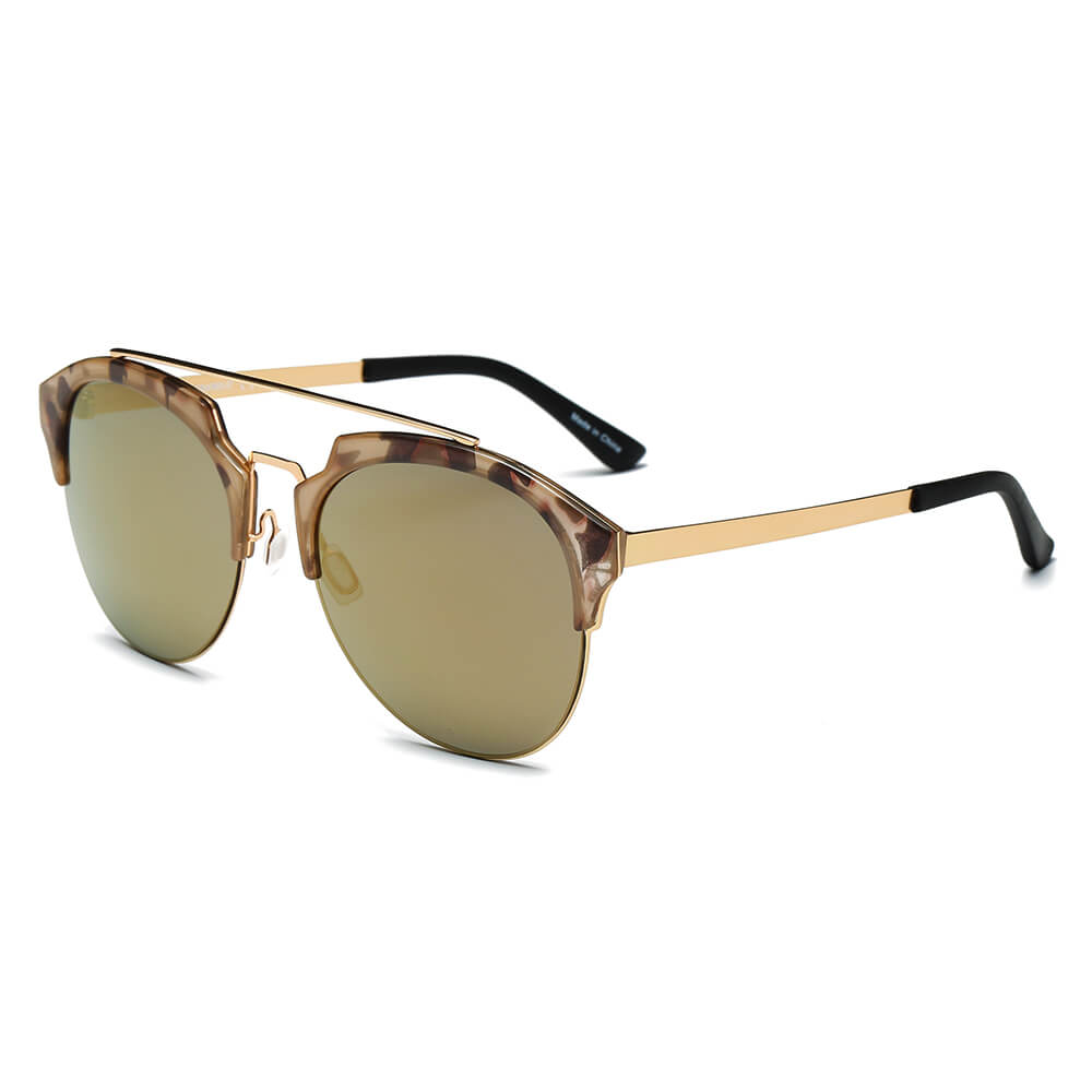 COROLLA | Half Frame Mirrored Lens Horned Rim Sunglasses Circle-0