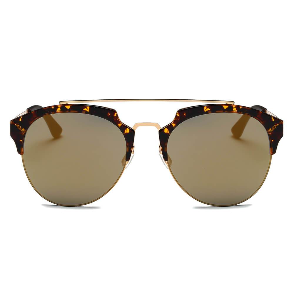 COROLLA | Half Frame Mirrored Lens Horned Rim Sunglasses Circle-3