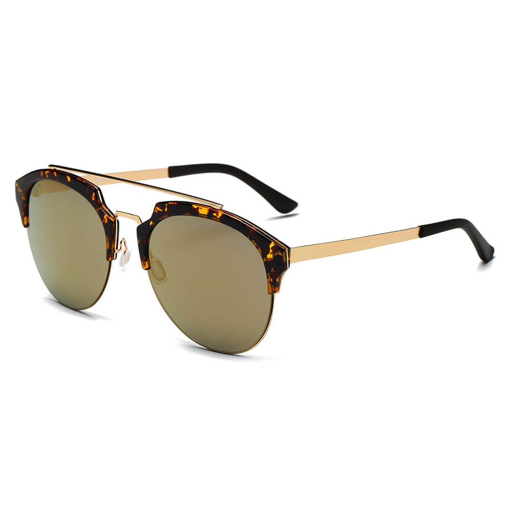 COROLLA | Half Frame Mirrored Lens Horned Rim Sunglasses Circle-2