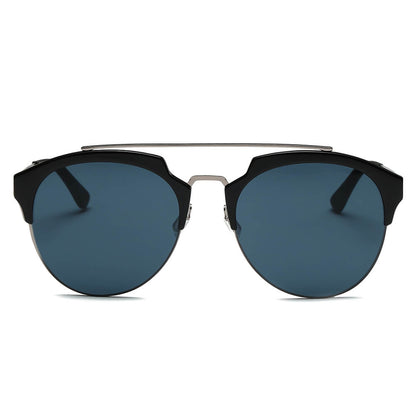 COROLLA | Half Frame Mirrored Lens Horned Rim Sunglasses Circle-5