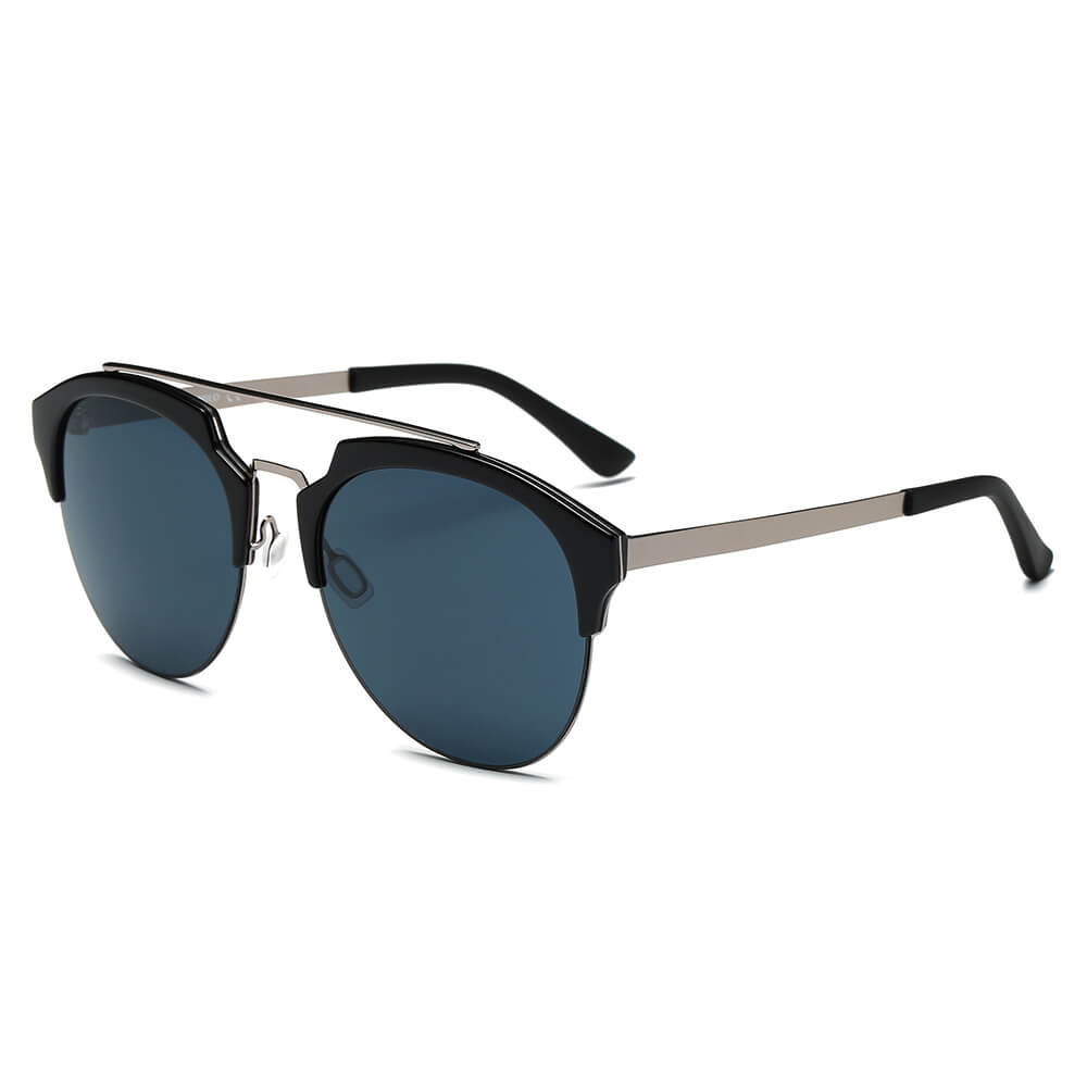 COROLLA | Half Frame Mirrored Lens Horned Rim Sunglasses Circle-4