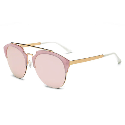 COROLLA | Half Frame Mirrored Lens Horned Rim Sunglasses Circle-6