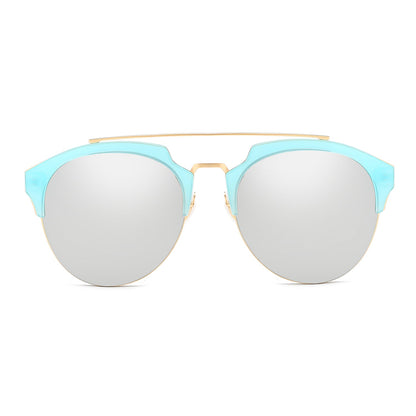 COROLLA | Half Frame Mirrored Lens Horned Rim Sunglasses Circle-14