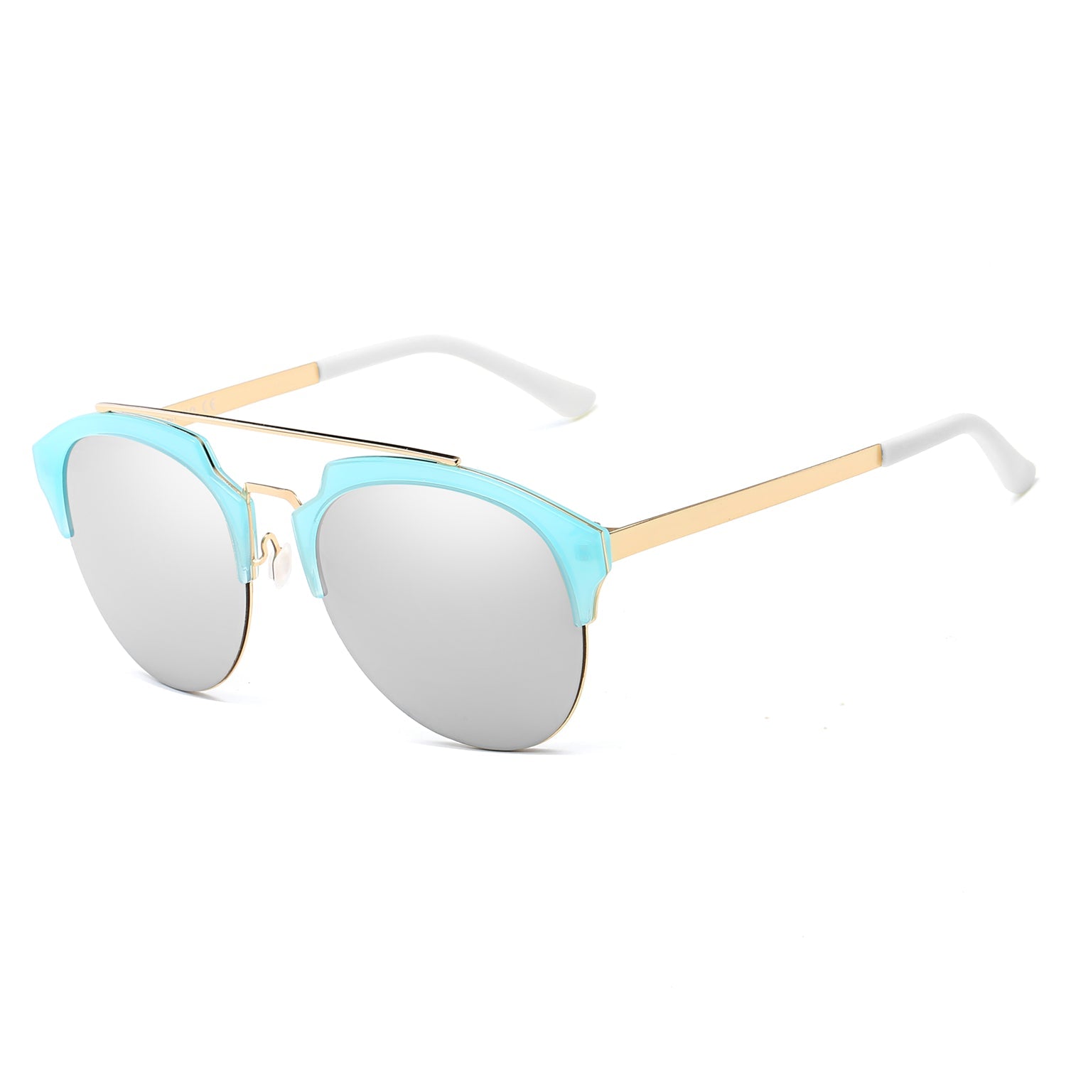 COROLLA | Half Frame Mirrored Lens Horned Rim Sunglasses Circle-13