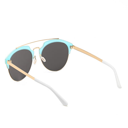 COROLLA | Half Frame Mirrored Lens Horned Rim Sunglasses Circle-17