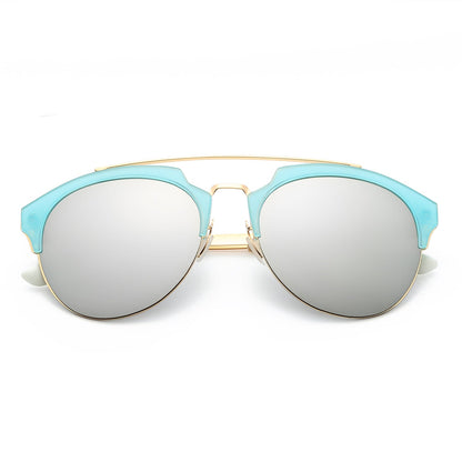 COROLLA | Half Frame Mirrored Lens Horned Rim Sunglasses Circle-15