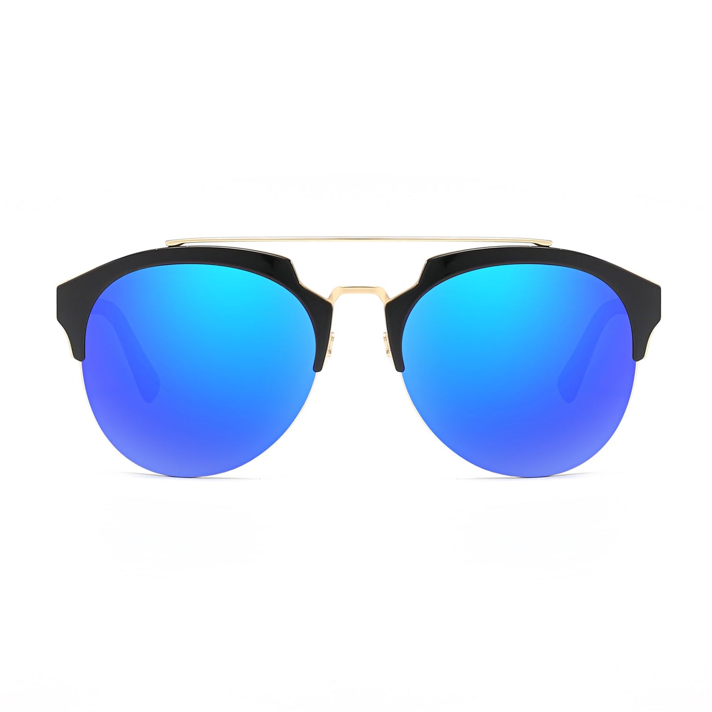 COROLLA | Half Frame Mirrored Lens Horned Rim Sunglasses Circle-8