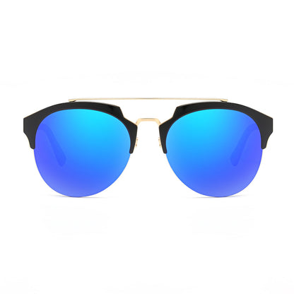 COROLLA | Half Frame Mirrored Lens Horned Rim Sunglasses Circle-8